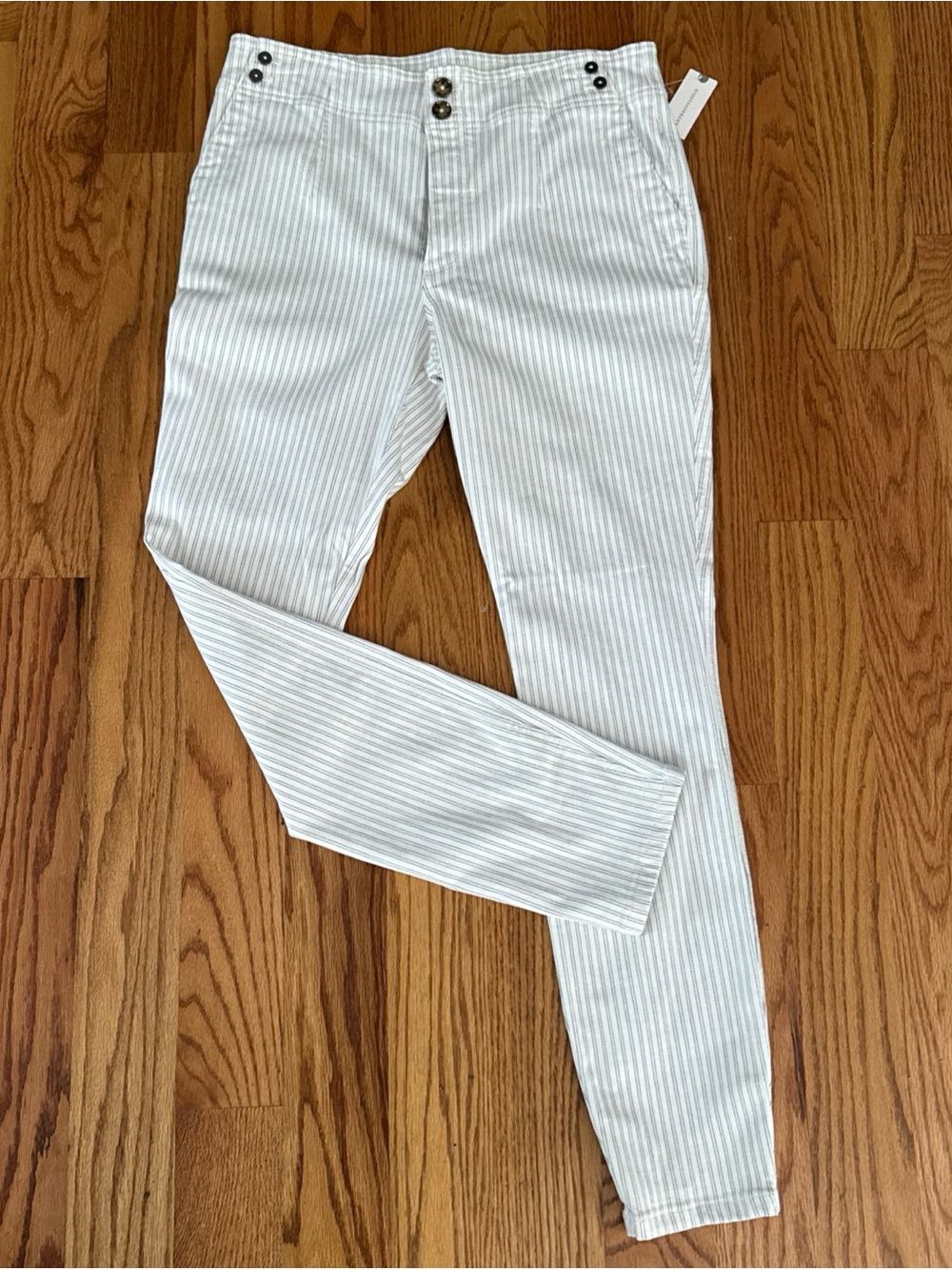 Pilcro and the Letterpress White and Light Gray Pinstripe Skinny Pants
